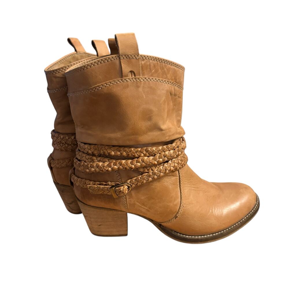 Dingo Twisted Sister Tan Leather Slouch Mid Calf Western Boots Sz 9.5